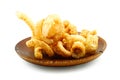 Pork snack or Pork scratching leather lean pork fried crispy and blistered in wood plate