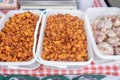 Pork snack or scratching, pork crackling on sale at street market in Rijeka Royalty Free Stock Photo