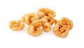 Pork snack or Pork scratching leather lean pork fried crispy and blistered isoloated on white background. Thai food