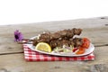 Pork souvlaki in a plate Royalty Free Stock Photo