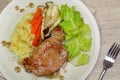 Pork steak with mashed potatoes and mushroom Royalty Free Stock Photo