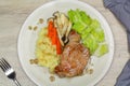 Pork steak with mashed potatoes and mushroom Royalty Free Stock Photo