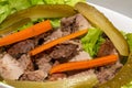 pork steak with pickled carrots and cucumbers Royalty Free Stock Photo