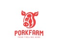 Pork steak and pig, logo design. Food, meat, meal, butcher shop and steakhouse, vector design