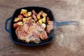 Pork steak potato in village white onion Royalty Free Stock Photo