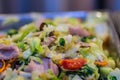 Pork stir fried with variety of vegetables for serve in the buffet party Royalty Free Stock Photo