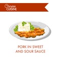 Pork in sweet and sour sauce with parsley on plate