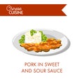 Pork in sweet and sour sauce on plate isolated