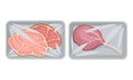 Pork Tenderloin and Beef Rib in Plastic Serving Tray Vector Set