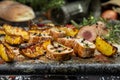 Pork tenderloin chops served with potatoes and rosemary Royalty Free Stock Photo