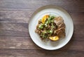 Pork Tenderloin with Grilled Peaches and Almond Wheatberry Salad