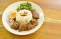 Pork trotters stew and boiled egg with rice on plate Royalty Free Stock Photo
