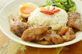 Pork trotters stew and boiled egg with rice on plate Royalty Free Stock Photo
