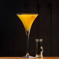 Pornstar martini cocktail with passion fruit and vodka, served with sparkling wine in a separate glass