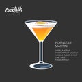 Pornstar martini cocktail recipe passion fruit vector illustration Royalty Free Stock Photo