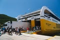 Poros, Cephalonia island, Greece - July, 17 2019: A disembarkation of cars and passengers from a ferry boat of Levante Royalty Free Stock Photo