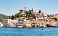 Poros, Greece, 28 June 2023. Poros island view with local people and tourists enjoying summer.