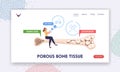 Porous Bone Tissue Landing Page Template. Osteoporosis, Health Care. Tiny Female Character Sitting on Huge Bone