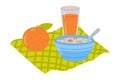 Porridge in Bowl with Orange Juice in Glass as Tasty Breakfast or Brunch with Typical Food Vector Illustration Royalty Free Stock Photo