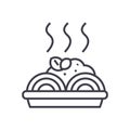 Porridge with meatballs vector line icon, sign, illustration on background, editable strokes