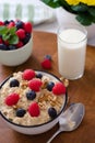 Porridge with raspberrys blueberrys and walnuts