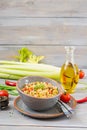 Porridge from Turkish couscous with beef and vegetables Royalty Free Stock Photo