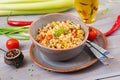 Porridge from Turkish couscous with beef and vegetables