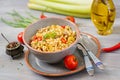 Porridge from Turkish couscous with beef and vegetables. Royalty Free Stock Photo