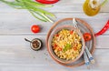 Porridge from Turkish couscous with beef and vegetables Royalty Free Stock Photo