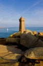 Pors Kamor lighthouse, Ploumanac& x27;h, Brittany, France Royalty Free Stock Photo