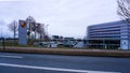 Porsche automobile dealership exterior.