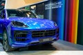 Porsche Macan sports SUV blue car. Exclusive manufaktur. Thailand, Bangkok 07 april 2024
