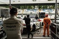 Porsche 911 RSR on jacks in the pits of Monza