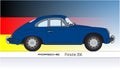 Porsche 356 vintage car outlined silhouette, coloured with blue color