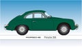 Porsche 356 vintage car outlined silhouette, coloured with green color