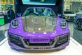 Porsche violet car modify from TechArt. Challenger Hall, Impact Muangthong. International Motor Show. Thailand, Bangkok Royalty Free Stock Photo