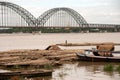 Port activities on Ayeyarwaddy river,Myanmar. Royalty Free Stock Photo