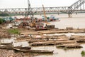 Port activities on Ayeyarwady river,Myanmar. Royalty Free Stock Photo