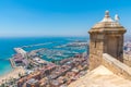 Port in alicante viewed behind castle of Santa Barbara, Spain Royalty Free Stock Photo