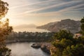 Port Andratx and villas of Cap de sa Mola at sunset, Mallorca, Baleares, Spain Royalty Free Stock Photo