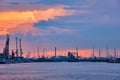 Port of Antwerp with harbor cranes in dusk Royalty Free Stock Photo