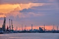 Port of Antwerp with harbor cranes in twilight Royalty Free Stock Photo