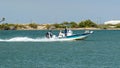 PORT ARANSAS, TX - 28 FEB 2020: Fast moving fishing boat Royalty Free Stock Photo