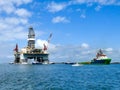 PORT ARANSAS, TX - 05 MAR 2017: Oil Drilling platform being towed