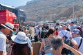 People, vehicles,trucks all create the mayhem that is part of Greek Island ferry service Royalty Free Stock Photo