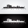 Port-au-Prince skyline and landmarks silhouette, black and white design.