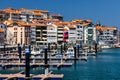 Port, bay, cafes, town houses with red roofs. Lekeitio, Basque Country, Spain