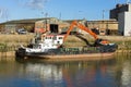 A Port of boston dredger ship on the river Royalty Free Stock Photo