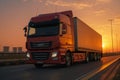 Port-bound truck, Container transport underway on the road Royalty Free Stock Photo