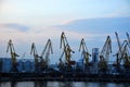 Port cargo crane at sunset Royalty Free Stock Photo